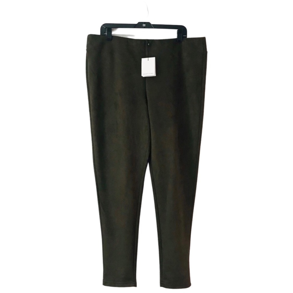 New! Gibson & Latimer High Rise Faux Suede Ponte Leggings Olive Pull On Pants - Picture 2 of 12